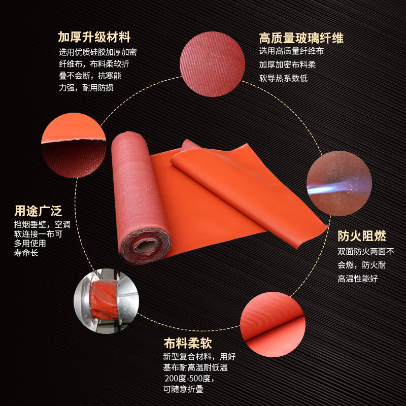 Fire retardant silicon titanium cloth alloy industrial flame retardant high temperature resistant soft-connected fiberglass cloth waterproof silicone cloth fire blanket red 1 meter wide 0.35mm thick 50 meters
