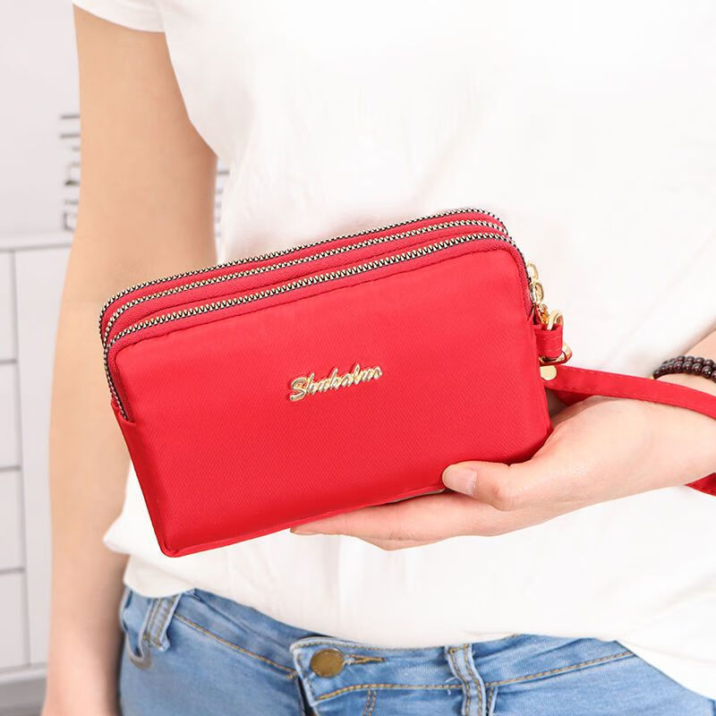 QUEENJOY large capacity three-in-one bag mobile phone bag mom clutch bag portable wrist bag with long wallet coin purse purple