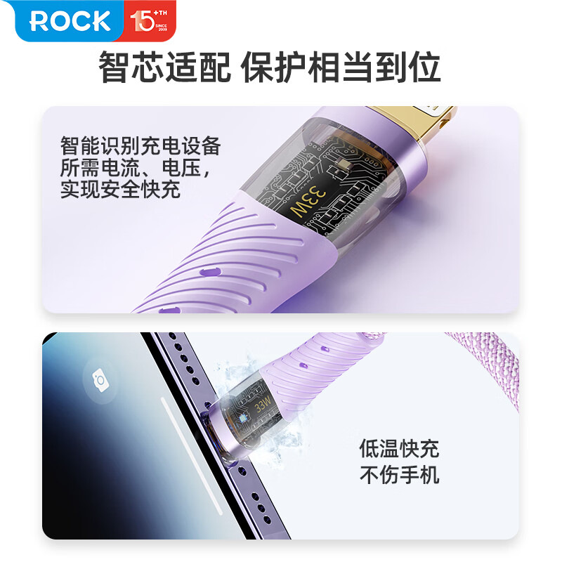 ROCK smart fast charging Apple charging cable fast charging data cable usb to lighting tablet iPad iPhone14/13promax/12/Xs mobile phone 1.2 meters