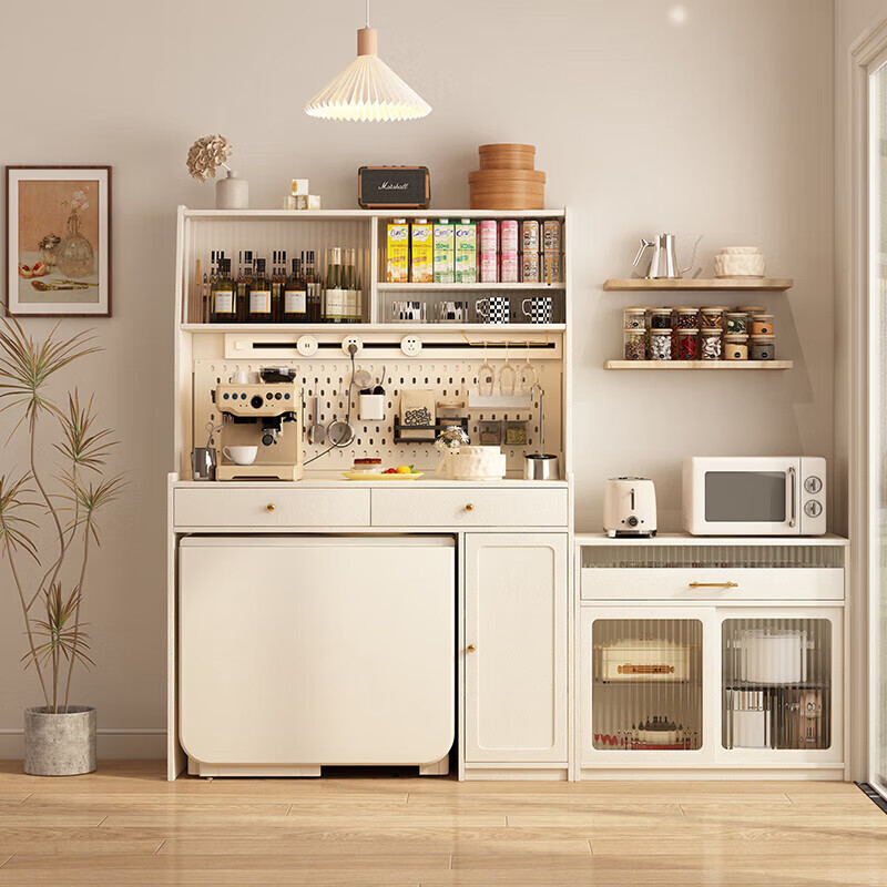 Isabel solid wood sideboard dining table integrated 1.5m small living room perforated board tea cabinet storage rack wall dining side table 1.5m cabinet + 1.7m table + perforated board white