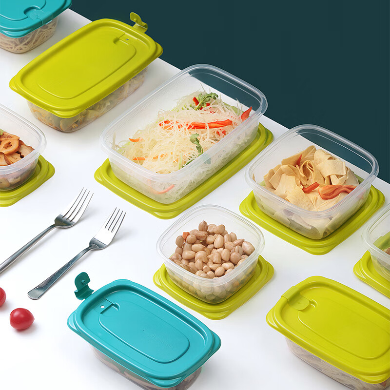 Camellia plastic crisper box, microwave lunch box, food grade storage box, plastic sealed box, vegetable and fruit freezing box, six packs, random colors-780+830ml