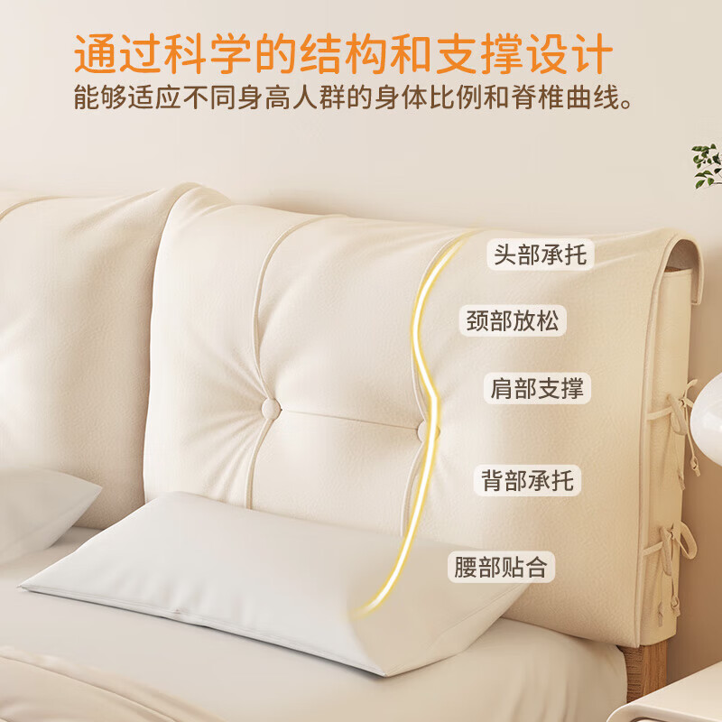He Jiagong Yunduo cream style leather bedside soft cushion cushion strap headboard back custom cover tatami cushion light luxury anti-scratch leather milk bag apricot gray length 90*height 60*thick 12cm bedside set