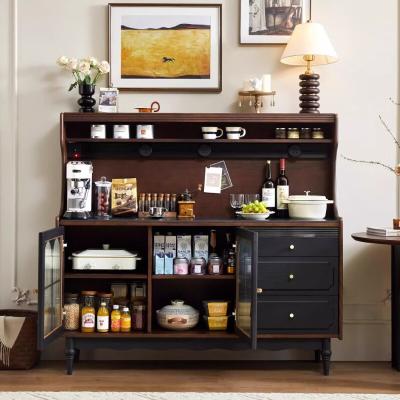 Xigang French retro solid wood sideboard American living room wall-in-one mid-century style storage locker rubber wood retro two-color 1M cabinet