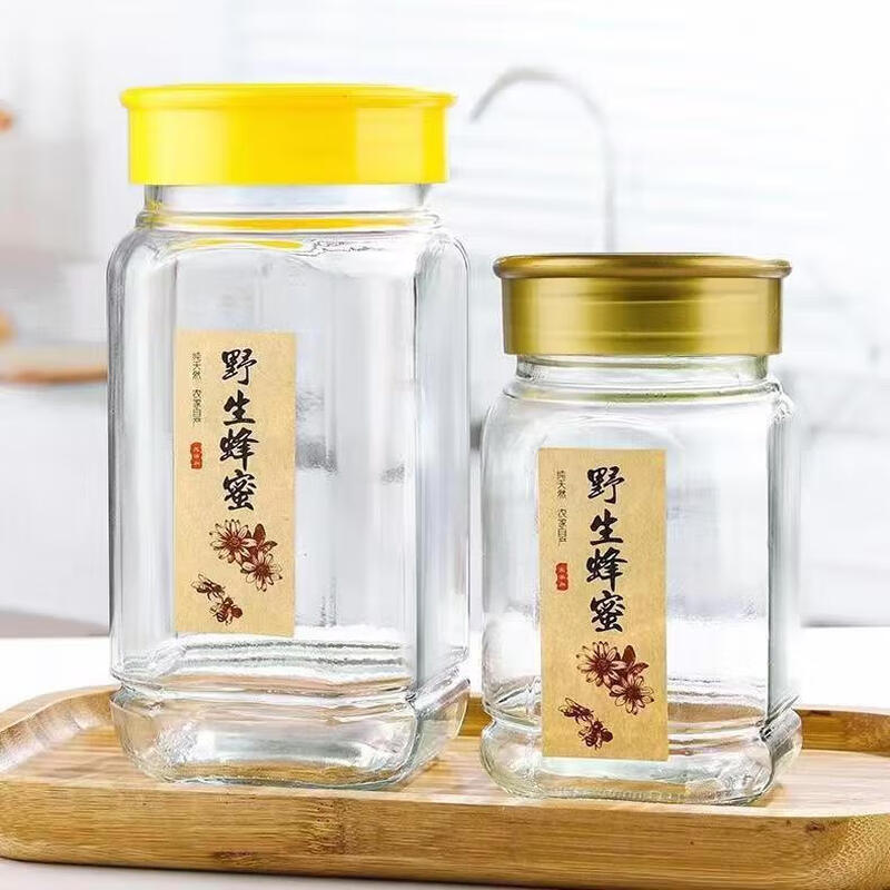 Honey glass bottle 1kg 2kg glass bottle sealed jar with lid octagonal canned packaging bottle pickle bottle 730ml octagonal honey bottle 9 pieces