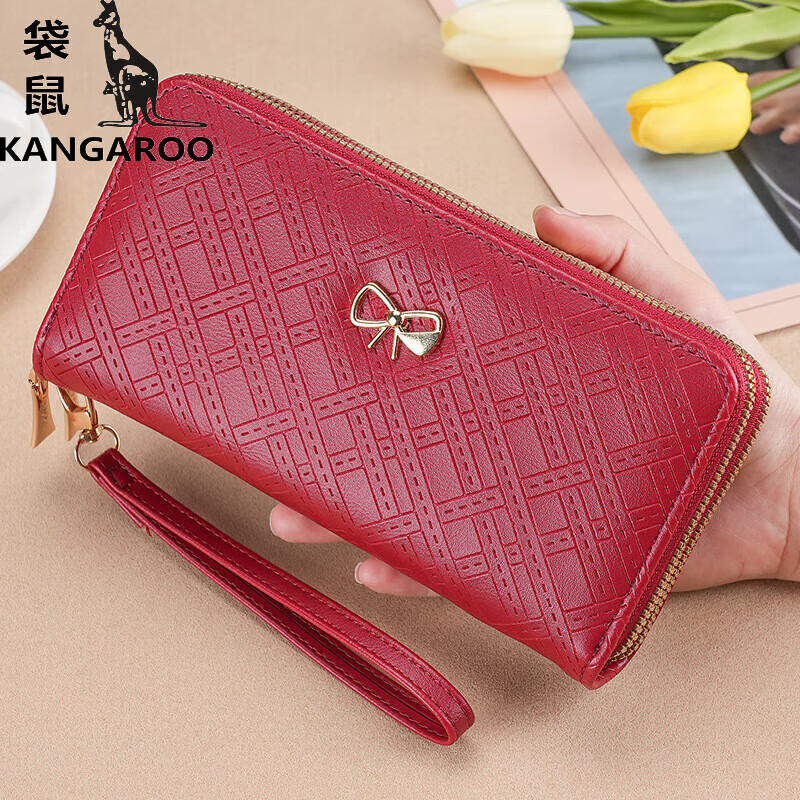 Kangaroo (KANGAROO) women's wallet clutch bag women's long simple mobile phone bag multi-functional large capacity fashion wallet wallet pink