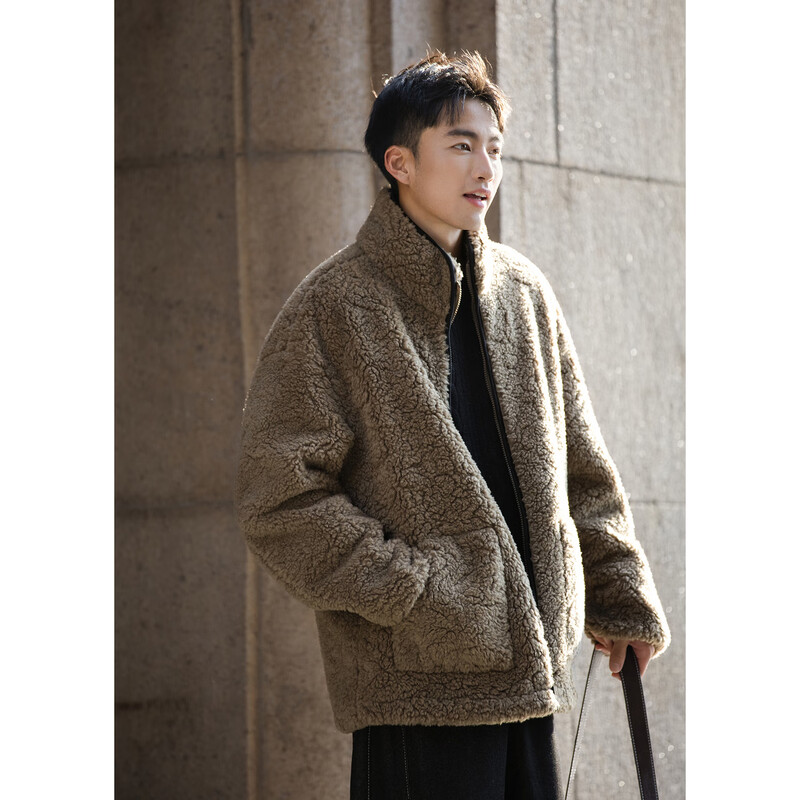 TonLion 2025 Winter Men's Stand Collar Contrast Color Trimmed Imitation Lamb Wool Thick Jacket