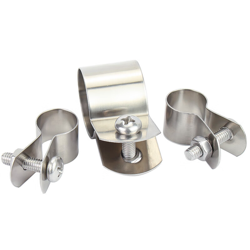 Jinchao 304 stainless steel pipe clamp round pipe fixed buckle clamp steel pipe riding clamp hoop connecting line grounding card 25mm (5 sets)