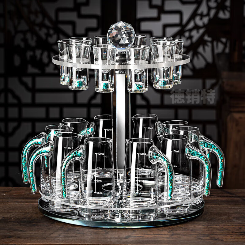 Depinte high-end liquor cup dispenser set rotating cup holder bullet cup wine glass wine set Blue Mountain wine dispenser set 10 pots 10 cups rotating cup holder