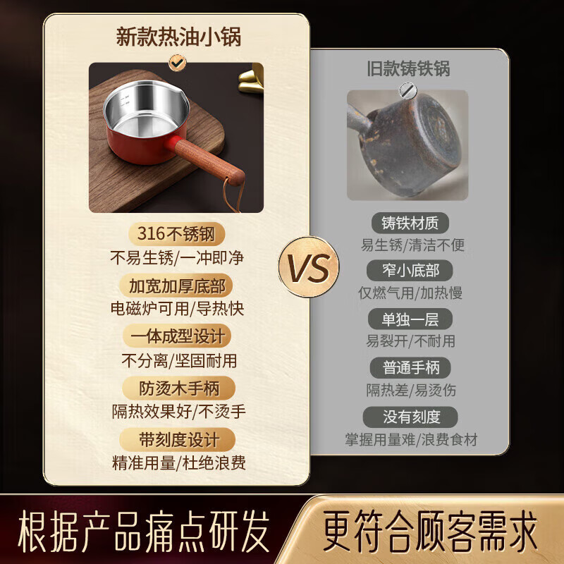 SSN hot oil pot household oil pouring mini small pot 316 stainless steel pouring oil pot burning oil small pot small oil pot hot oil small pot