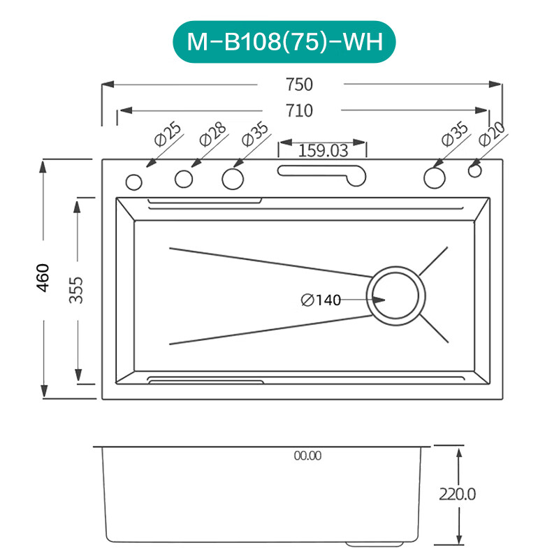 Four Seasons Muge (MICOE) kitchen sink whale series large single sink dishwashing integrated basin 304 stainless steel Longyu sink S600 75