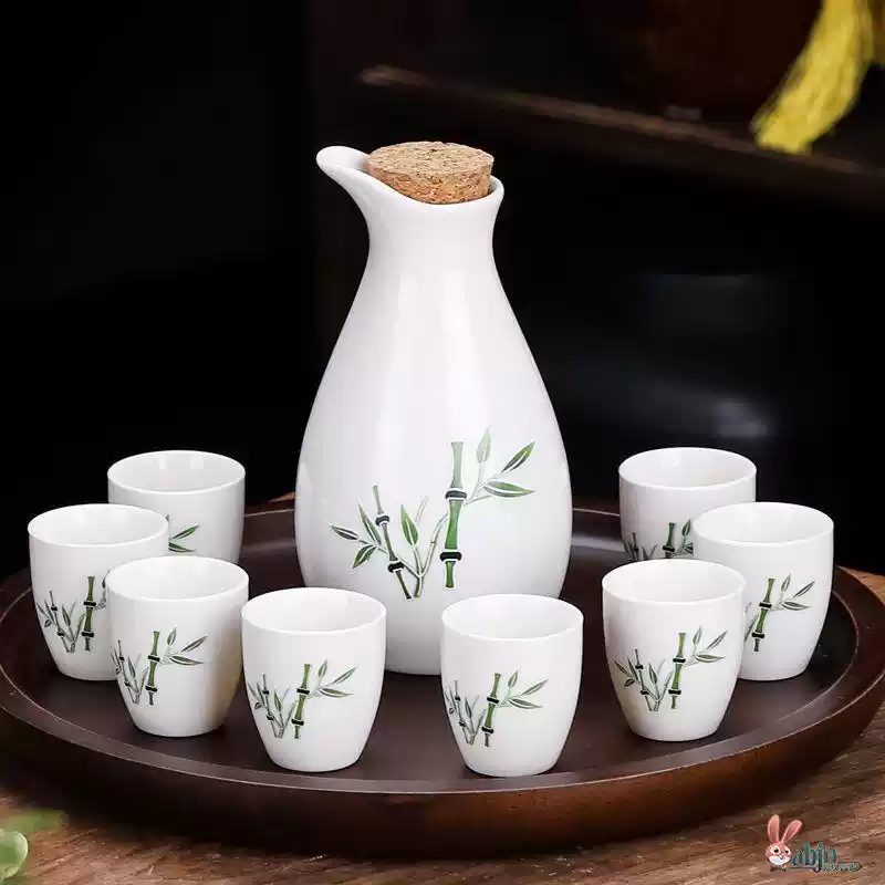 The middle shopkeeper ceramic wine set gift box with warm wine vessel white wine cup wine dispenser gift gift small wine cup wine dispenser wine one pot six cups - Green Bamboo