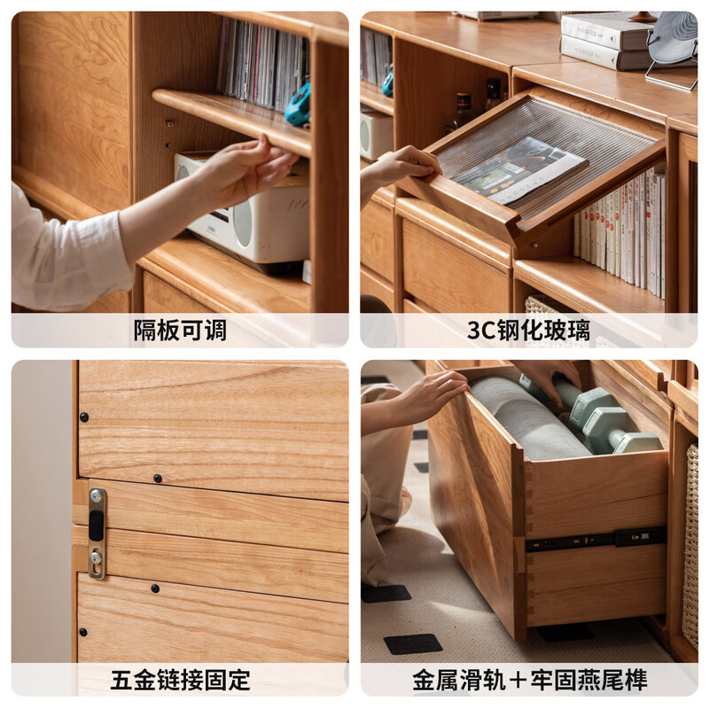 Genji Muyu solid wood TV cabinet living room antique cherry wood free combination bookcase home floor storage cabinet 0.7 flip door