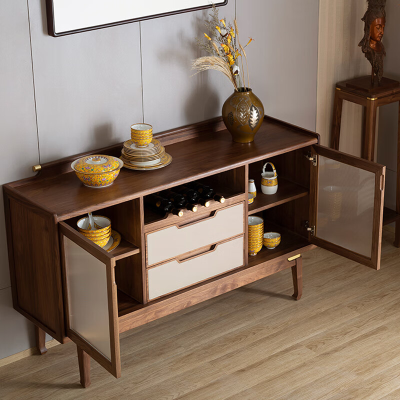 Chu Hengli Royal North American black walnut solid wood dining table and chair combination solid brass light luxury new Chinese style furniture modern sideboard 1.4m black walnut dining table