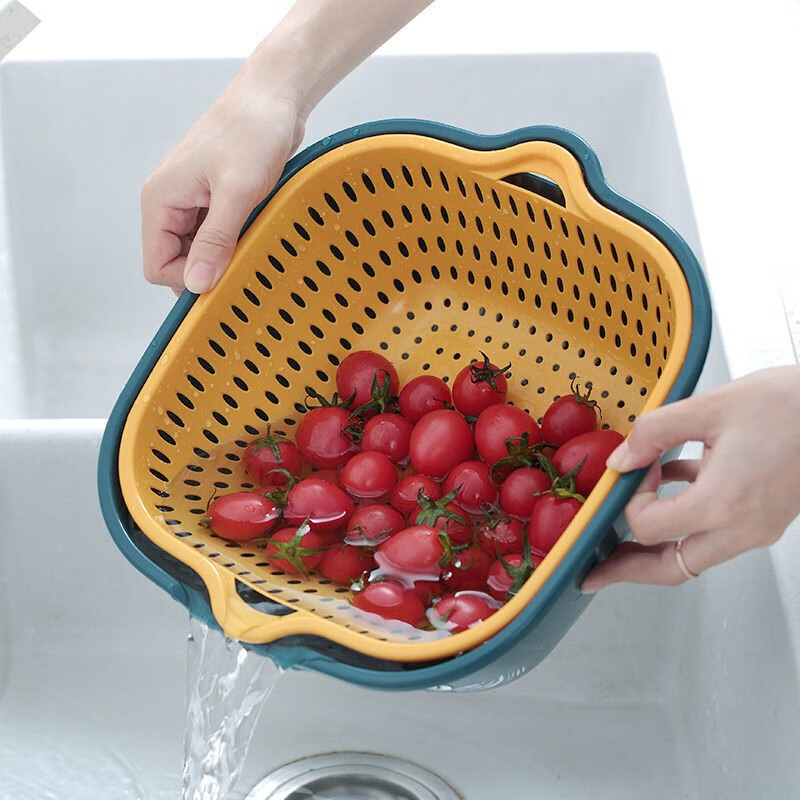 Kitchen sink drain basket eight-piece set kitchen multi-functional vegetable basket double-layer drain basin large + medium + small 6-piece set in random colors