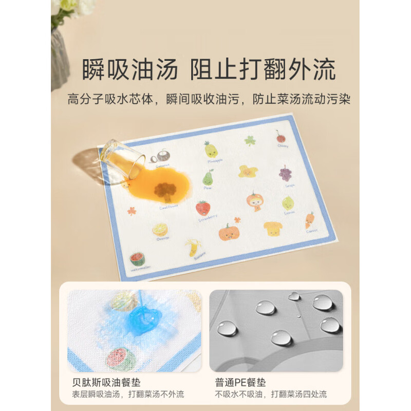 Kaooseen disposable placemat baby convenient outing table mat baby oil-proof and waterproof children's dining chair tablecloth oil-proof placemat independent package Fruit Paradise 80 pieces