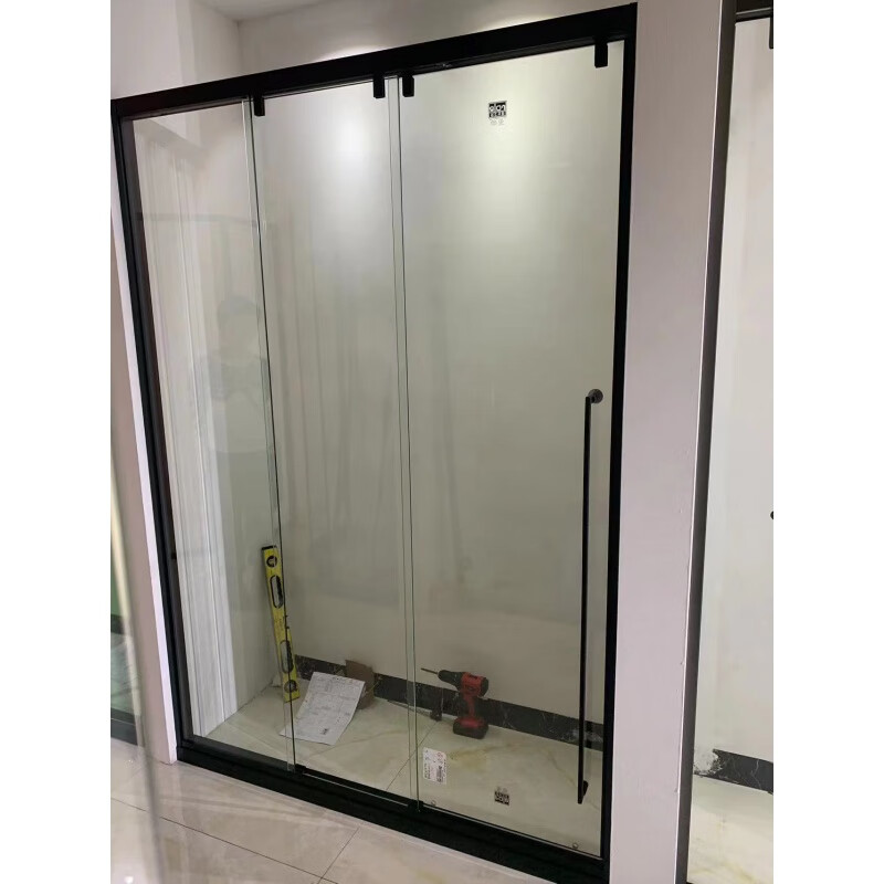 CLCEY bathroom dry and wet separation bathroom partition toilet screen glass sliding door straight shower room extremely narrow edge 304 stainless steel black frame does not contain steam