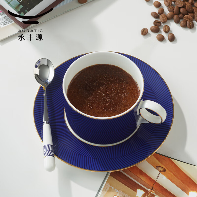 Yongfengyuan (auratic) Blue Danube three-piece set, ceramic coffee cup, one cup, one saucer, one spoon, gift box, afternoon tea cup and saucer, one cup, one saucer, one spoon