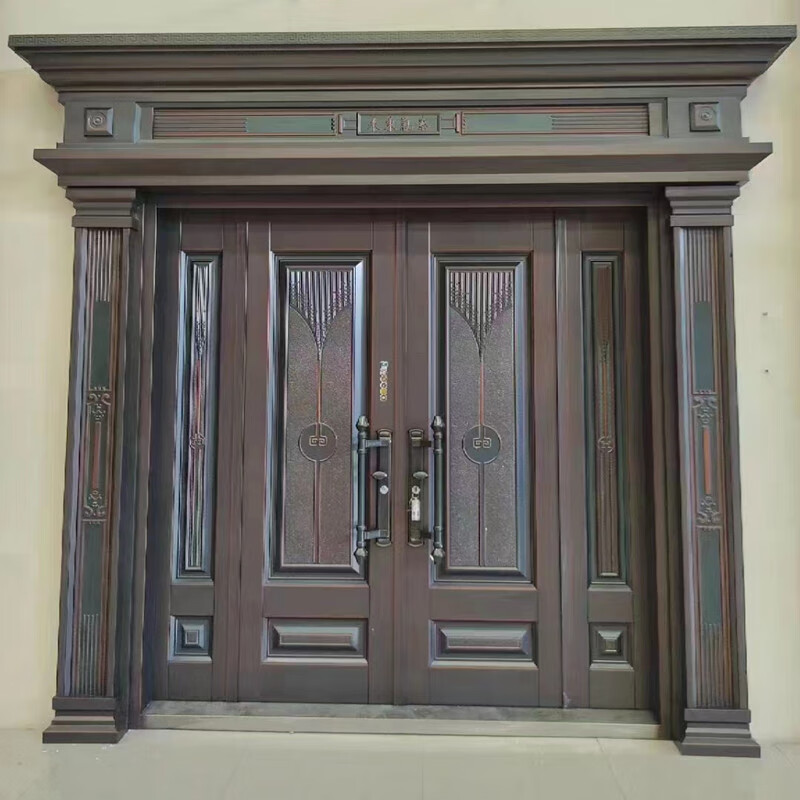 Chenyuju villa door rural zinc alloy double-open imitation copper door household anti-theft door cast aluminum four-door self-built house entry door style 7