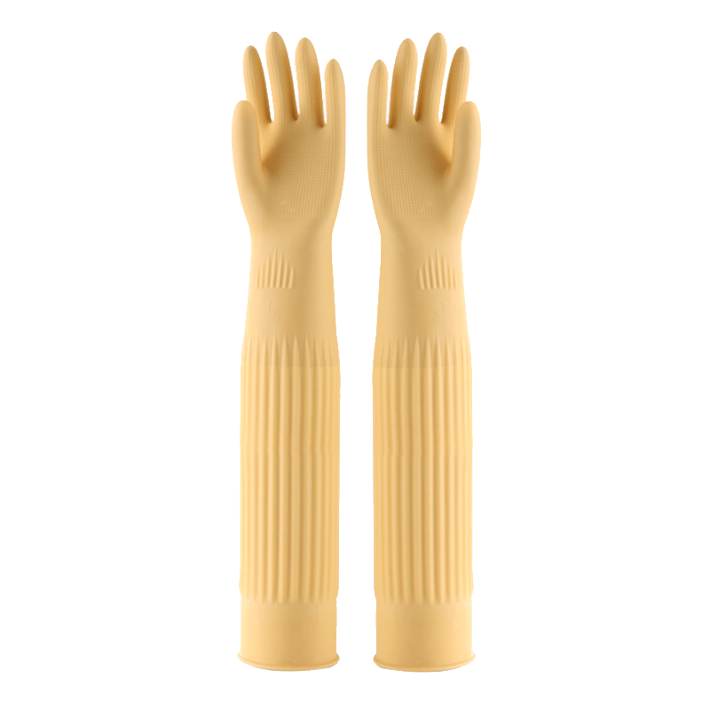 Dongfanghong 55CM rubber gloves with long sleeves, waterproof and durable rubber, kitchen cleaning, cleaning and laundry, thickened and oil-resistant, 1 pair (yellow) L size