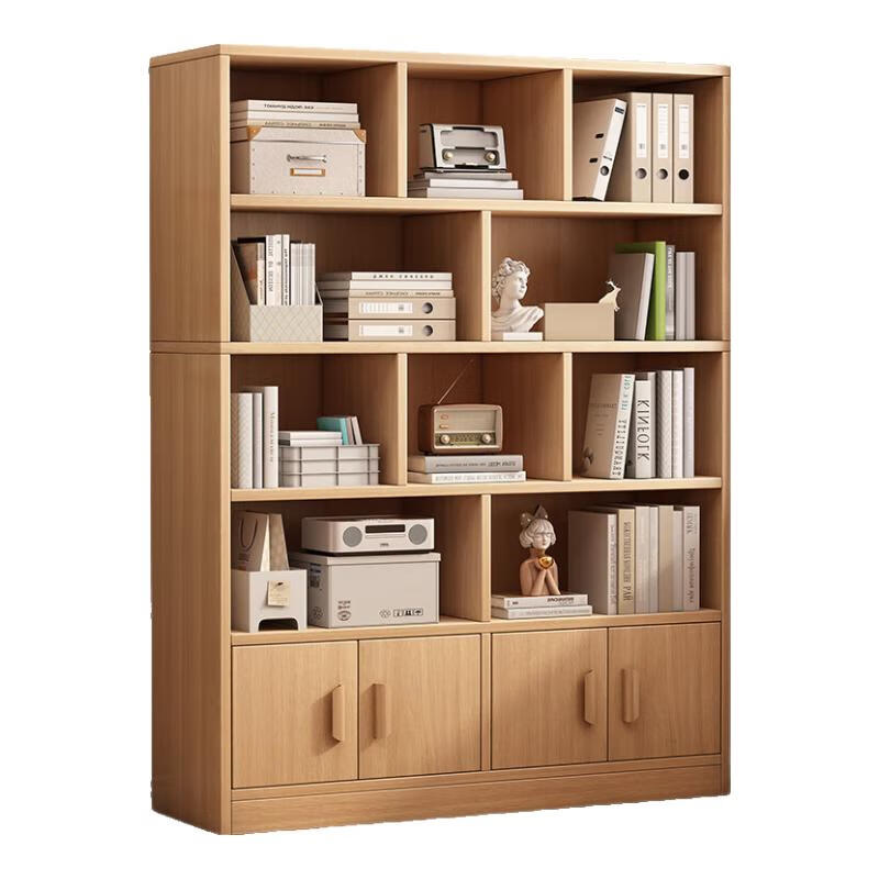 BENMUZIZAI solid wood bookshelf floor-standing storage rack multi-layer living room wall cabinet locker student storage home bookcase 15MM thickened solid wood ecological board 60cm dark walnut color