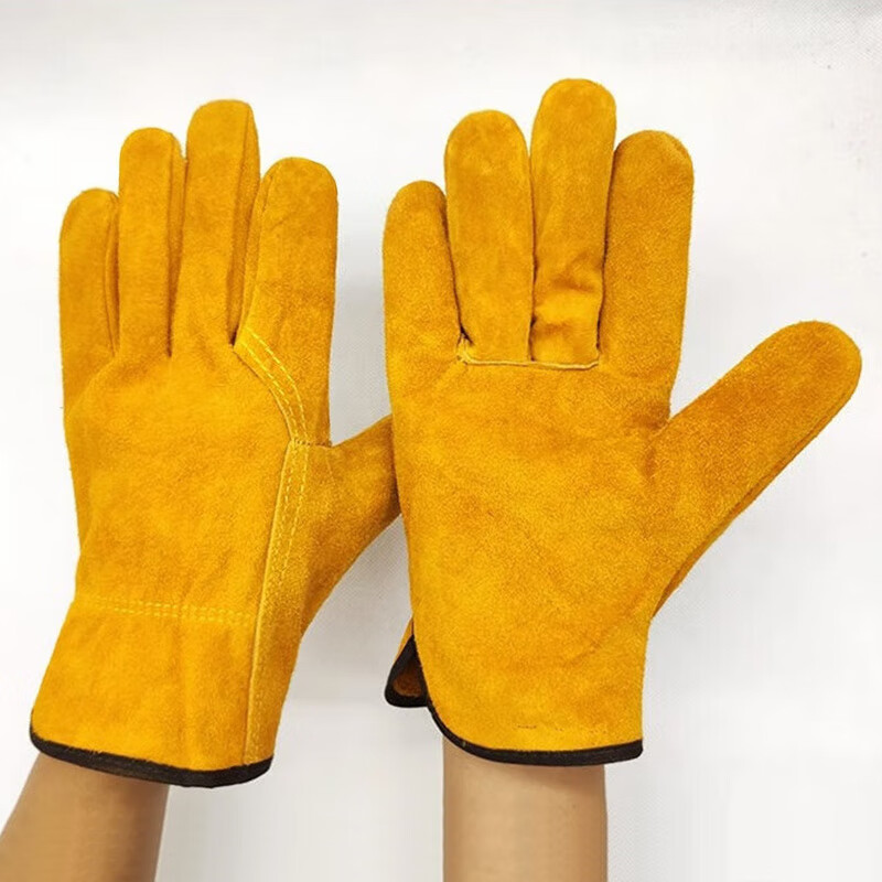 Pinzhide labor protection welding gloves, short cowhide welding gloves, high temperature resistant, anti-scalding, soft and wear-resistant, special yellow