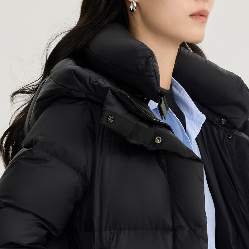 Elaiyi Goose Down Jacket Women's U-shaped Pillow Long Hooded Thickened Warm Winter New Year Jacket Carbon Black M