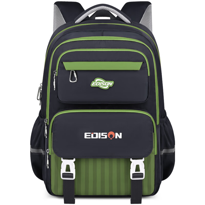 Edison inventor primary school backpack for boys and girls in grades 1-3-6 to reduce burden and protect spine large capacity children's backpack k018-1 black green