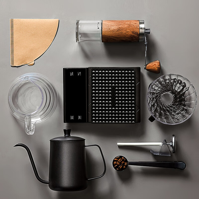 JUST hand-grinding hand-brewed coffee pot set home outdoor equipment hand-cranked coffee bean grinding equipment full set of coffee machine 7-piece set special for coffee beans basic set