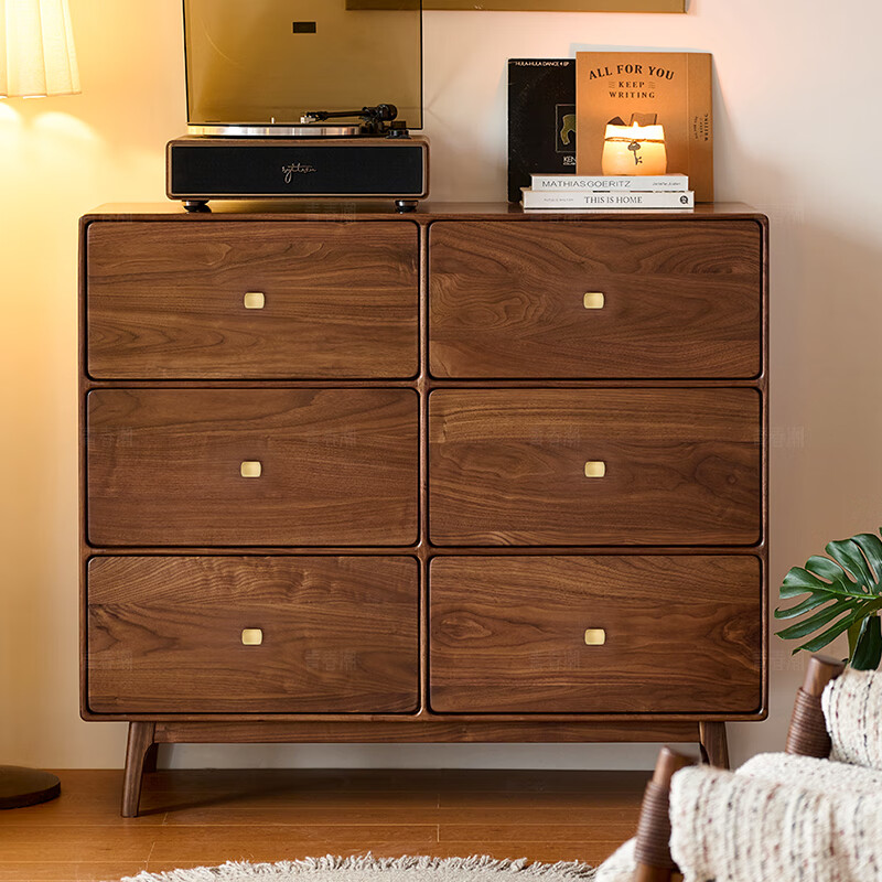 Youth Trend solid wood six-drawer chest, bedroom six-drawer chest, North American black walnut storage storage cabinet, living room TV cabinet side cabinet, all black walnut (115*45*100)