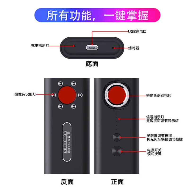Zigman Hotel Anti-Sneak Camera Detector Detector Multi-Function Infrared Signal Detector Counter-positioning Candid Photography/Location/Eavesdropping Multi-Function Detector