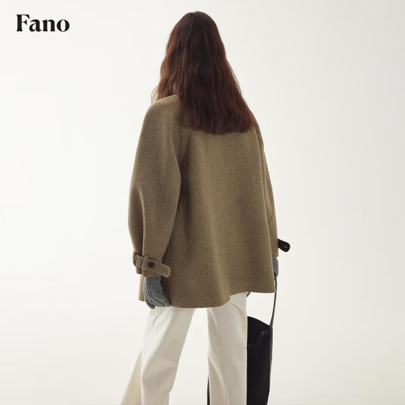Fano studios Fan Luo Fano 50 wool French woolen short coat for women 2025 winter high-end commuting lapel woolen coat tobacco green S