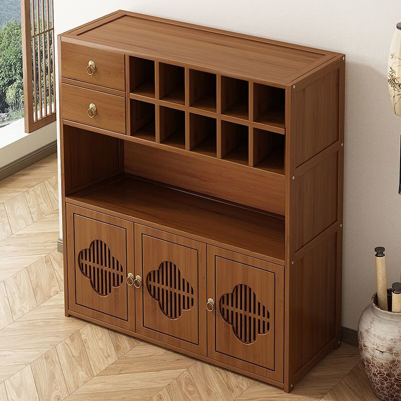 Jingci tea cabinet household tea room tea rack Bogu rack tea cabinet storage rack Chinese tea table table side cabinet tea set storage rack three layers long 50 left double drawer double door style thickened and reinforced