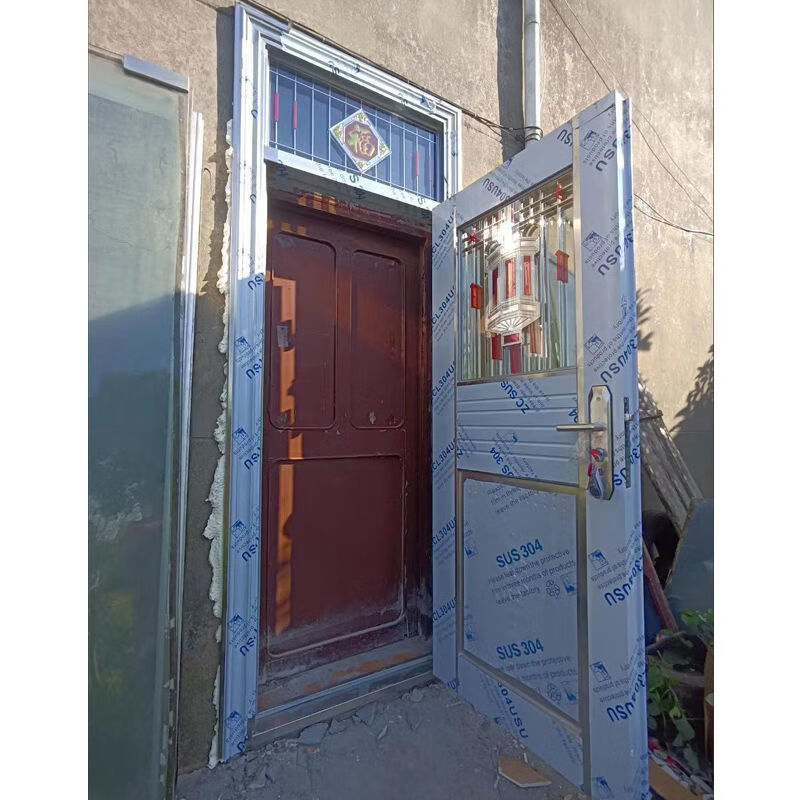 Qinkai stainless steel single door standard door with bright window outdoor stainless steel anti-theft door entrance door balcony door full set of doors stainless 860*2480 inner bag left/outer right