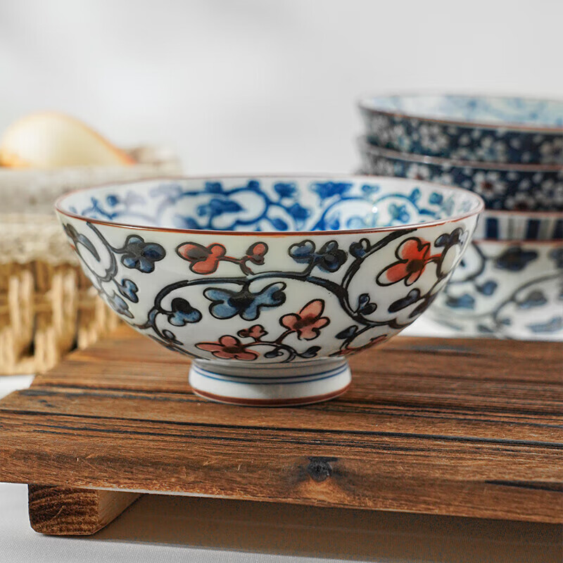 Mino-yaki rice bowl 5.5 inches 5-piece set Japanese-style arabesque pattern tall bowl gift box