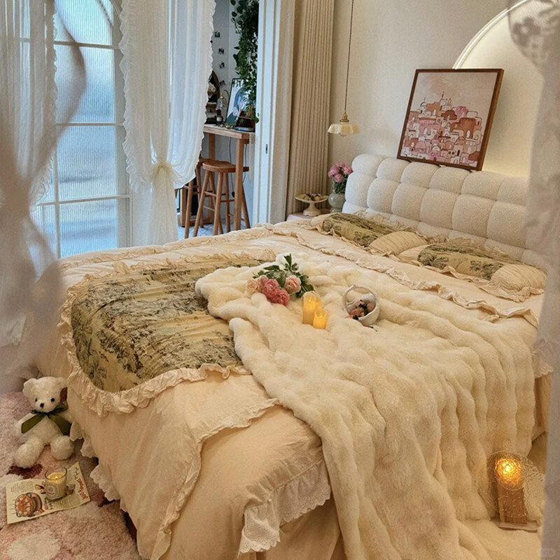 Cream style new Internet celebrity bed modern simple puff bed girls secondary master bedroom large bed light luxury fabric bed double bed light luxury fabric bed ready for delivery - delivery to home 1.5m*2.0m full bed frame structure