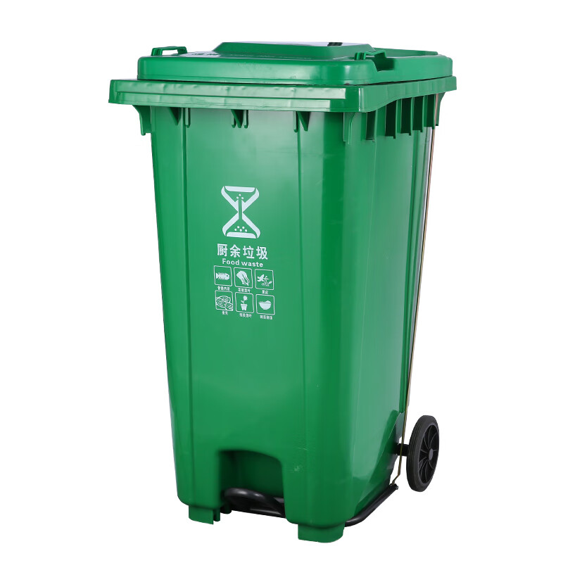Kai Tak foot-operated classification trash can thickened cover with wheels commercial barrel property community sanitation large trash can kitchen dining foot-operated plastic barrel foot-operated type green (food waste) 240L capacity 73*59*107cm sanitation can be trailered