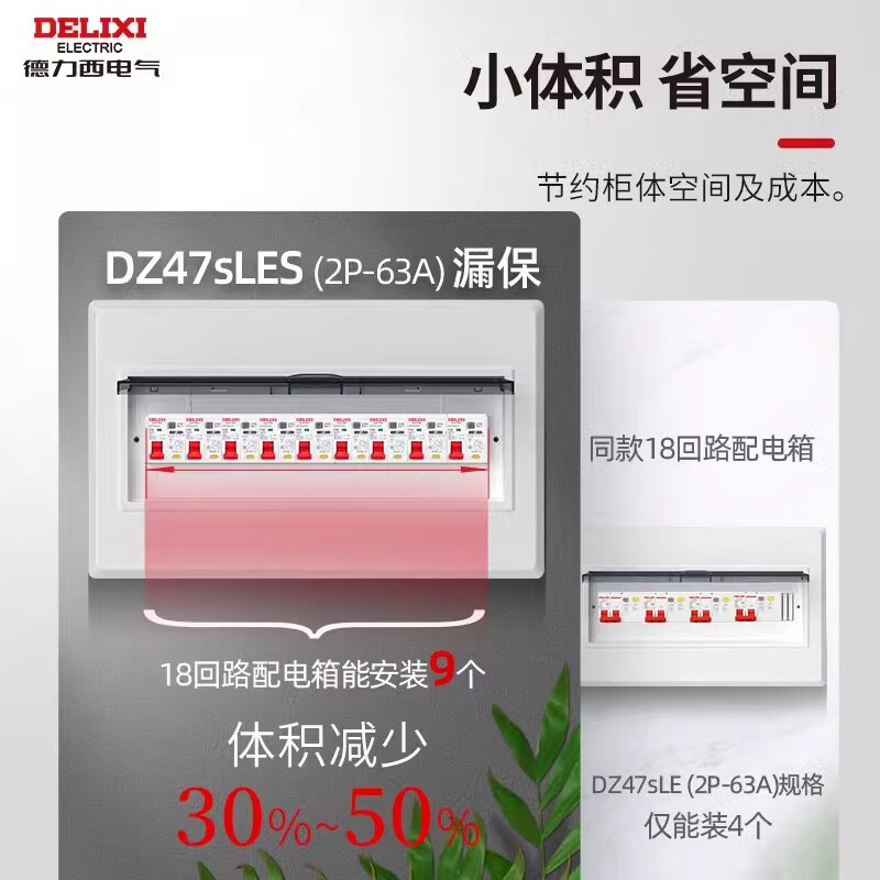Delixi leakage protection switch DZ47SLES household 4P leakage protection 380V air switch small volume circuit breaker 40A 4P