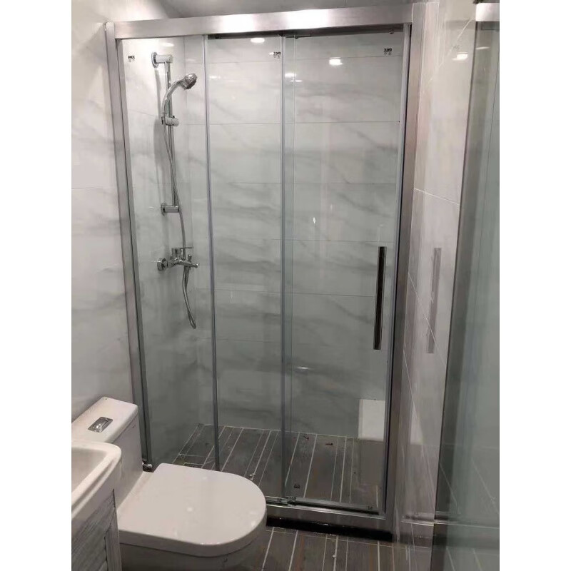 CLCEY bathroom dry and wet separation bathroom partition toilet screen glass sliding door straight shower room extremely narrow edge 304 stainless steel black frame does not contain steam