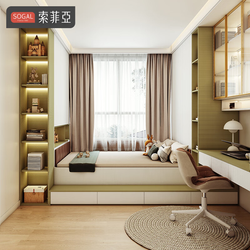 Sophia tatami bed customized for the whole house, children's desk bed, multi-functional all-in-one bed, small study room, bookcase combination wardrobe, 10 packages + 389 yuan / upgraded tatami