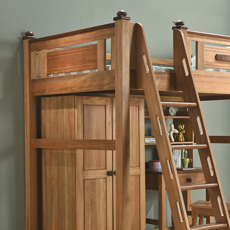 Jin Duoxi all solid wood children's bed under the bed, table and bunk bed, high and low bed for small apartment, multi-functional with study table and chair wardrobe, ladder type (no bottom bunk) + matching mattress 1200mm*2000mm