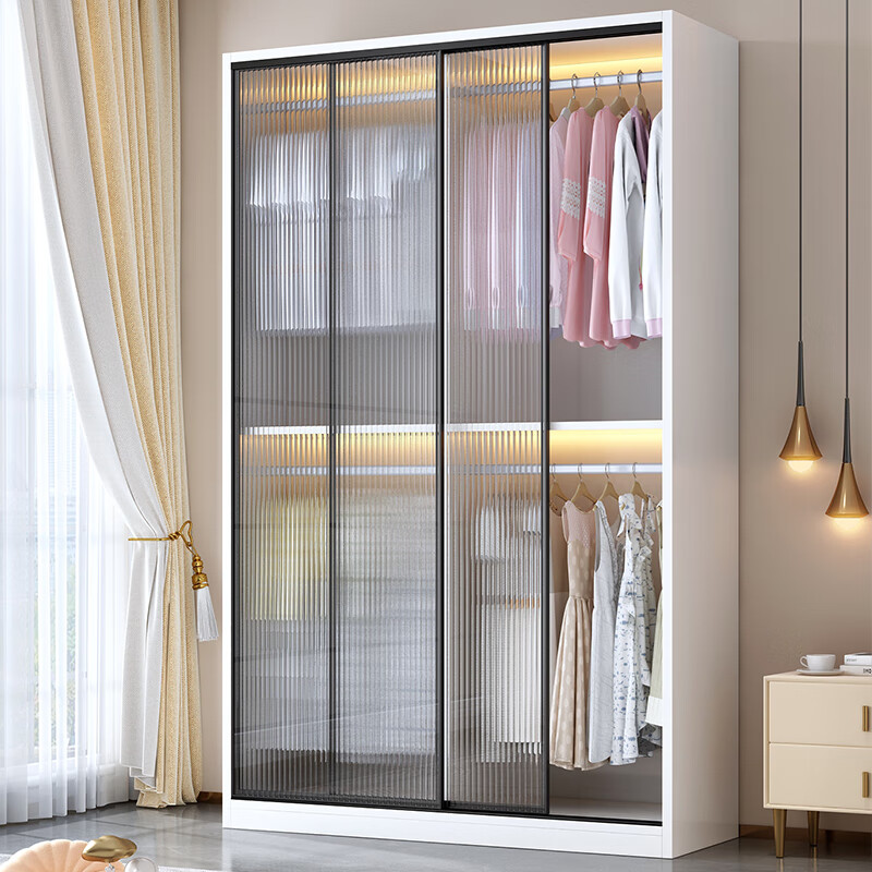 Kailunnuo Wardrobe Bedroom Household Simple Rental House Customized Children's Changhong Glass Combination Sliding Door Small Apartment Large Wardrobe Model A 80*55*200 Wardrobe