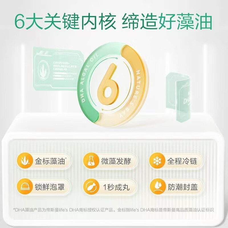 Dr. Natural DHA Algae Oil Gold Label Small Amber T Oil for Infants and Young Children to Assist Improve DHA Algae Oil DHA Nutritional Supplement 60 Capsules * Two Boxes Source Code Source Box - Anti-Counterfeiting Checkable