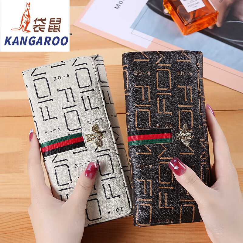 Kangaroo Wallet Women's 2025 Chinese Valentine's Day niche design multifunctional large capacity fashionable and exquisite long hand wallet flagship - bee brown 10 card slots can hold mobile phones