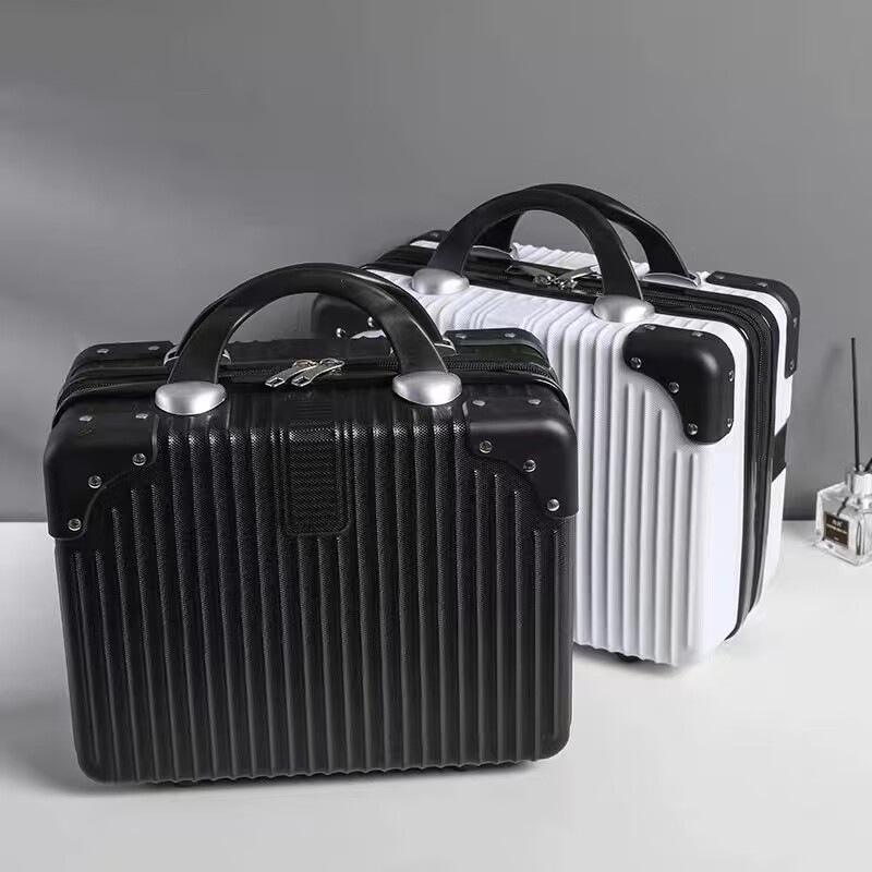 ToMill mini carry-on suitcase with code lock, boarding-ready 14-inch cosmetic case, large capacity, free check-in on aircraft, black and white