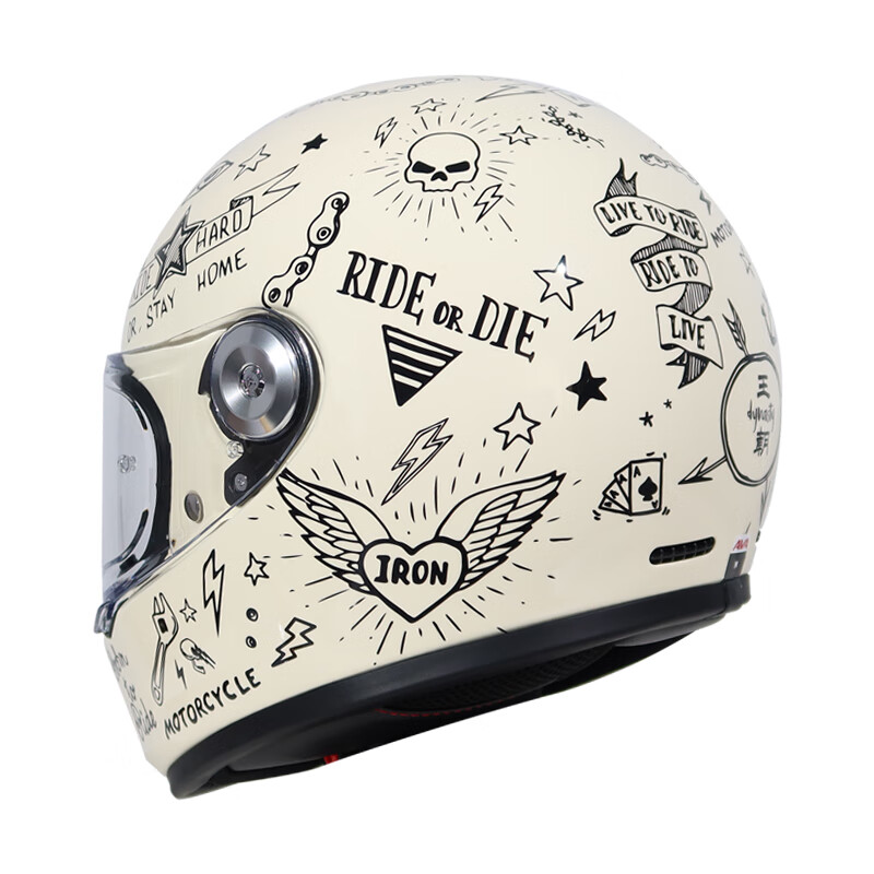 AVA Dynasty Retro Helmet Universal Men's and Women's Motorcycle Full Helmet Motorcycle Cruiser Spring and Summer Half Helmet Graffiti Must-Enter Post Pictures and Consult Customer Service XL
