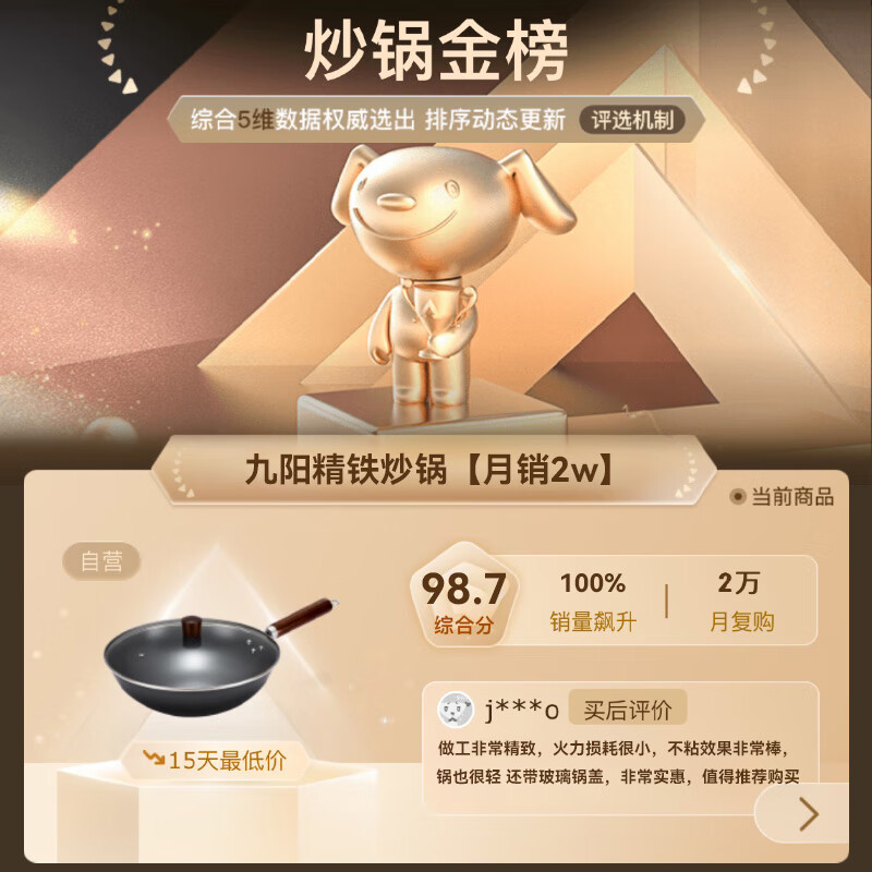 Joyoung wok iron pan uncoated fine iron pan cooking boiler stove universal 32cm with lid CF32-C121