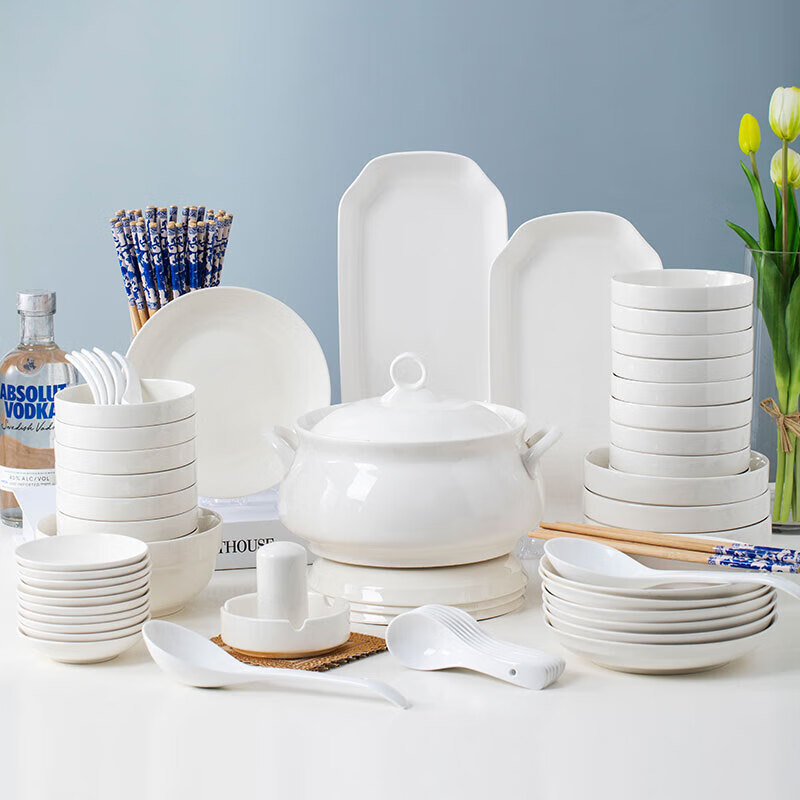 Jingdezhen (jdz) dish set 109 pieces household ceramic large soup bowl chopsticks rice noodle bowl and plate creative personalized light luxury tableware set 109 pieces golden branch with palace pot