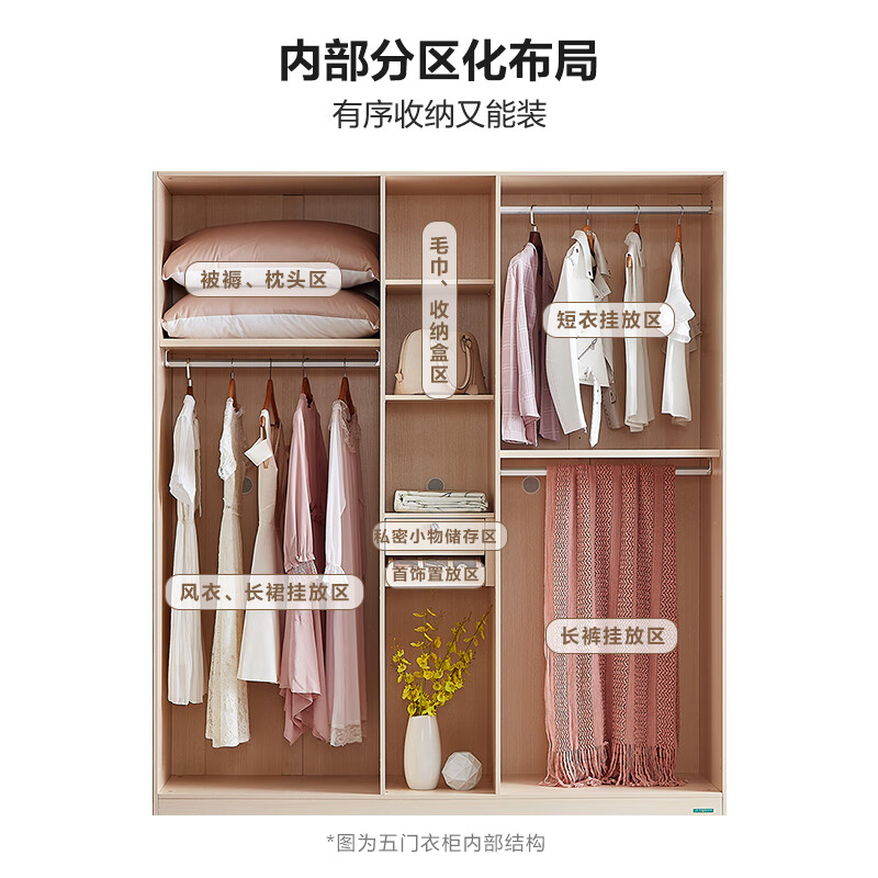 Quanyou Home Modern Simple Finished Wardrobe Master Bedroom Wall Wardrobe Home Storage Storage Clothes Cabinet Furniture Five-Door Wardrobe