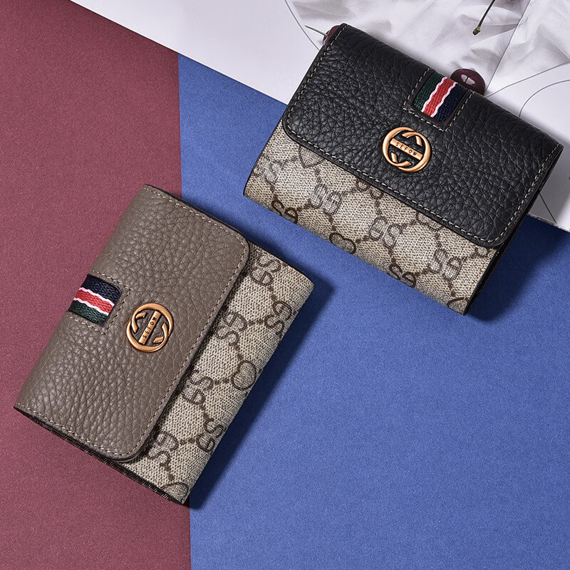 CALCULAT&KEENCK women's cowhide card bag mini European and American contrasting color stitching cute bank card driver's license multi-slot document bag dark gray Goddess Day gift ghostwriting greeting card