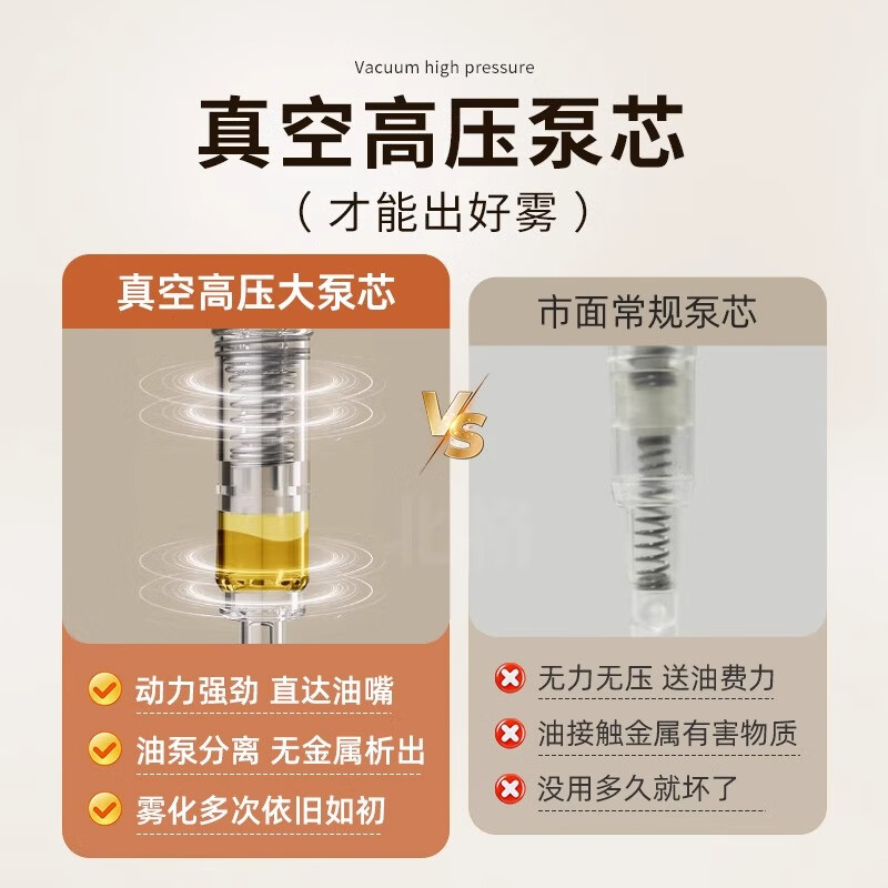 Beige atomized oil spray bottle kitchen oil bottle household glass oil tank without oil leakage food grade oil spray bottle large capacity elegant white small high pressure atomized power oil spray bottle